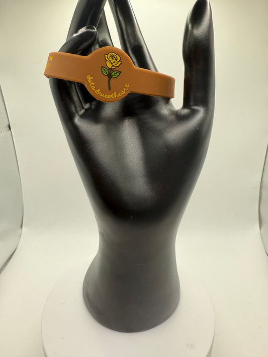Iota Sweetheart Yellow Tea Rose “It Takes a Special Lady” Brown wristband